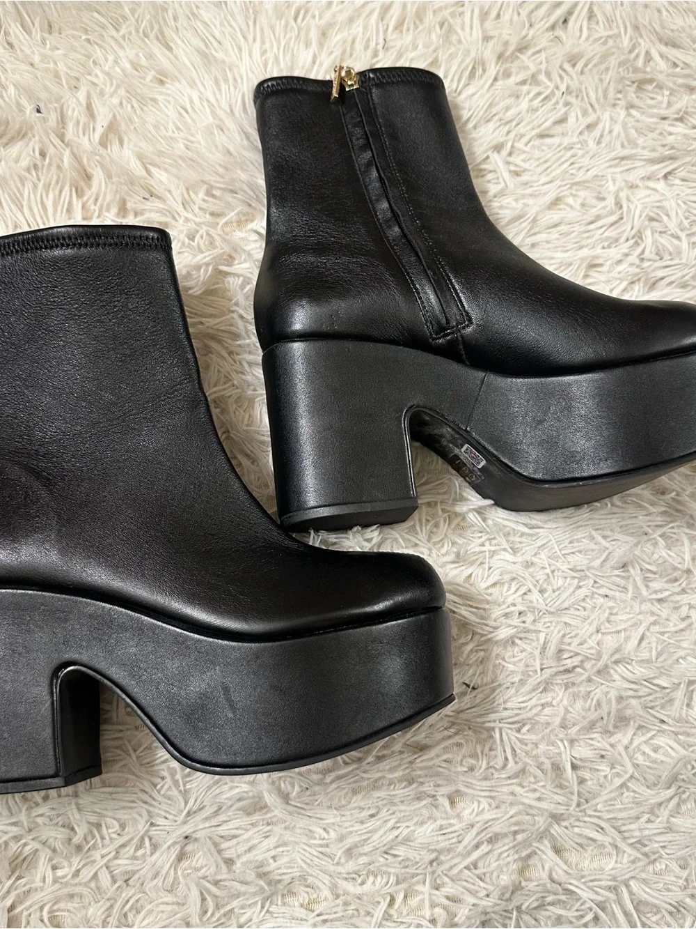 Larroudé Miso Platform Boots Black Leather Chunky Heel Size 8